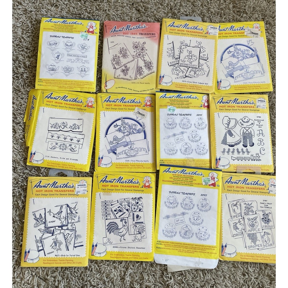 Vintage Lot of 12 Aunt Martha's Hot Iron Transfers for Embroidery